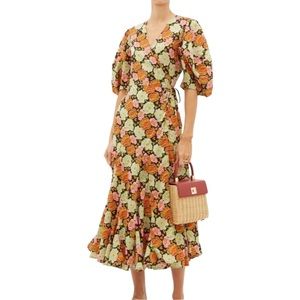 Rhode Resort Fiona Dress Electric Petal Wrap Floral Midi Puff Sleeve